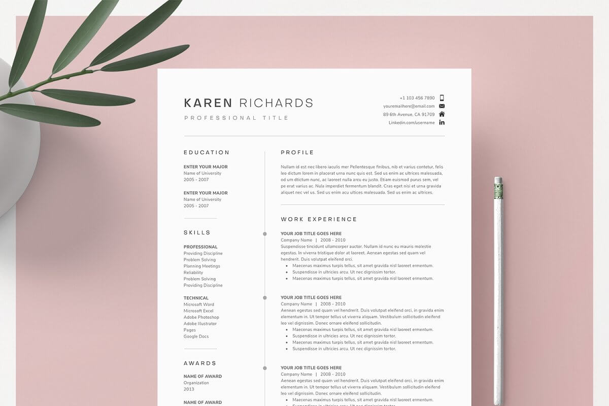 One Page Resume Template
